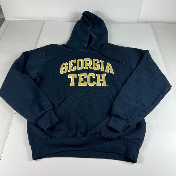 Champion Georgia Tech Yellow Jackets Sweatshirt Adult Medium Black Faded Hoodie - Picture 1 of 16